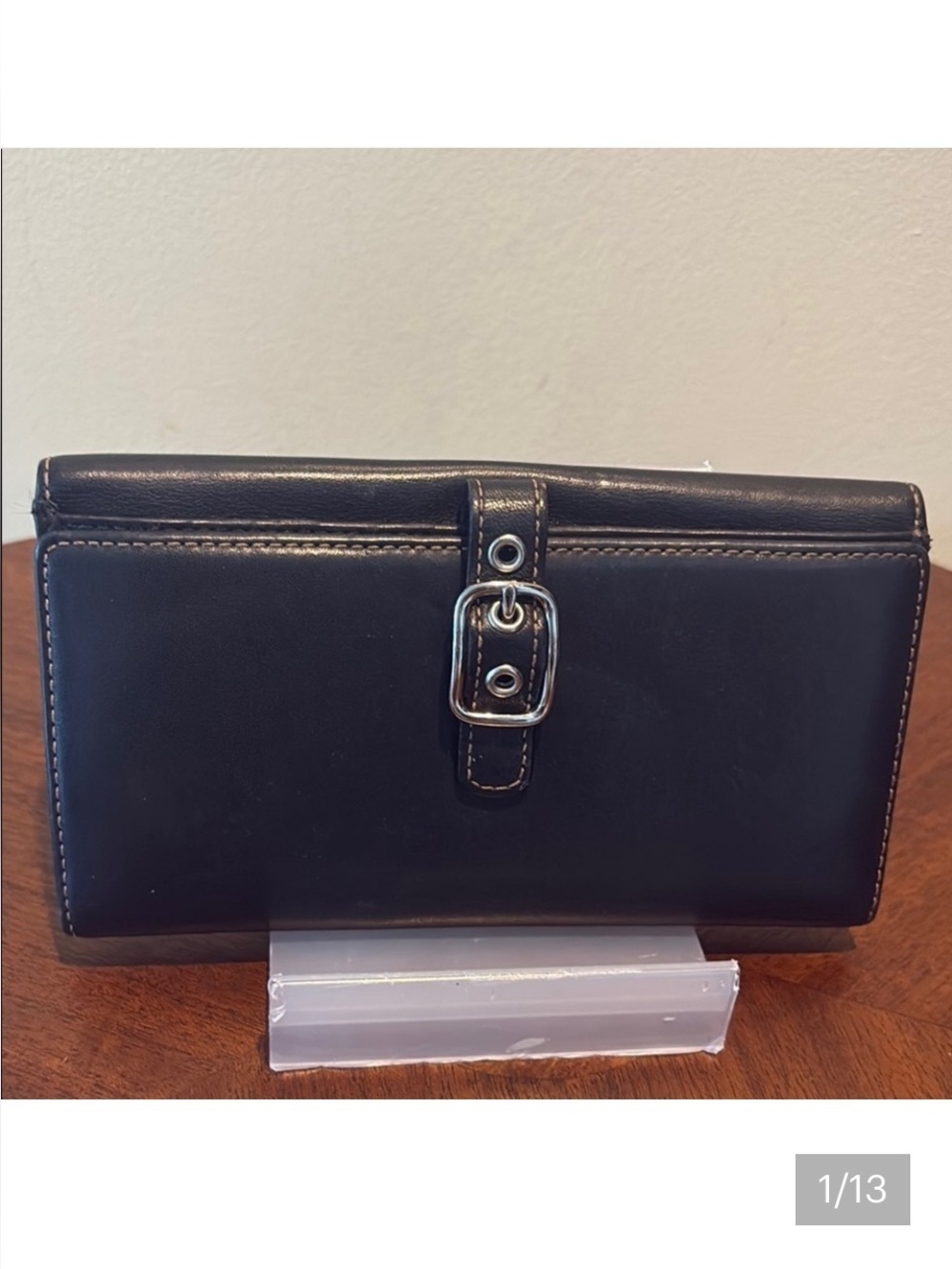Coach Continental Vintage long wallet leather Black buckle front & back openi